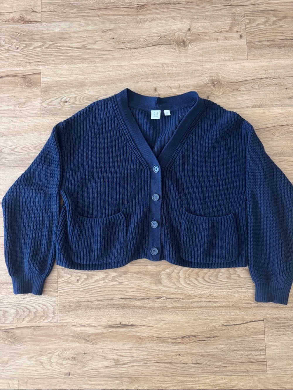GAP Navy Cropped Ribbed V-Neck Cardigan